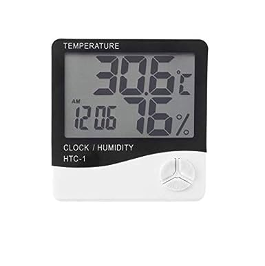 Thermomètre d'ambiance numérique LCD et hygromètre avec horloge