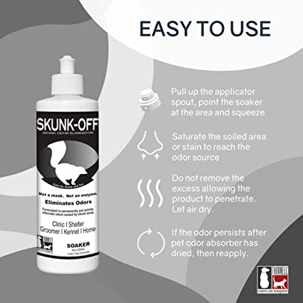 Bouteille de trempage éliminateur d'odeurs pour animaux de compagnie Skunk Off - Prêt à l'emploi 8 OZ 